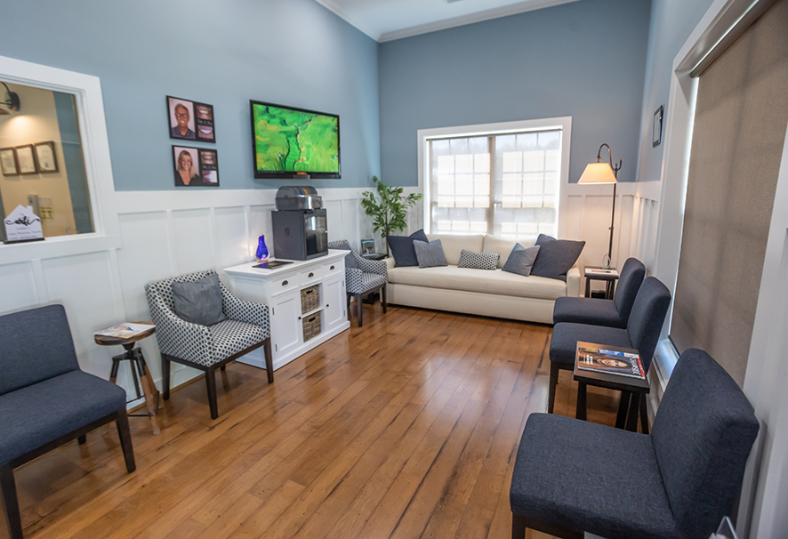 Relaxing waiting area with pristine hardwood floors