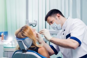 Woman at dentist for dental bonding